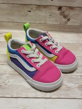 Vans Old Skool Neon Colorblock Toddler Girl Sneakers - Size 6 - Slip On Shoes